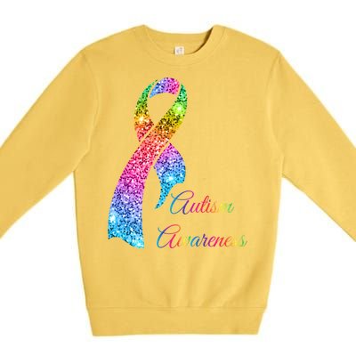 Autism Awareness Sparkle Glitter Ribbon Premium Crewneck Sweatshirt