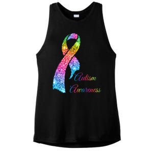 Autism Awareness Sparkle Glitter Ribbon Ladies PosiCharge Tri-Blend Wicking Tank