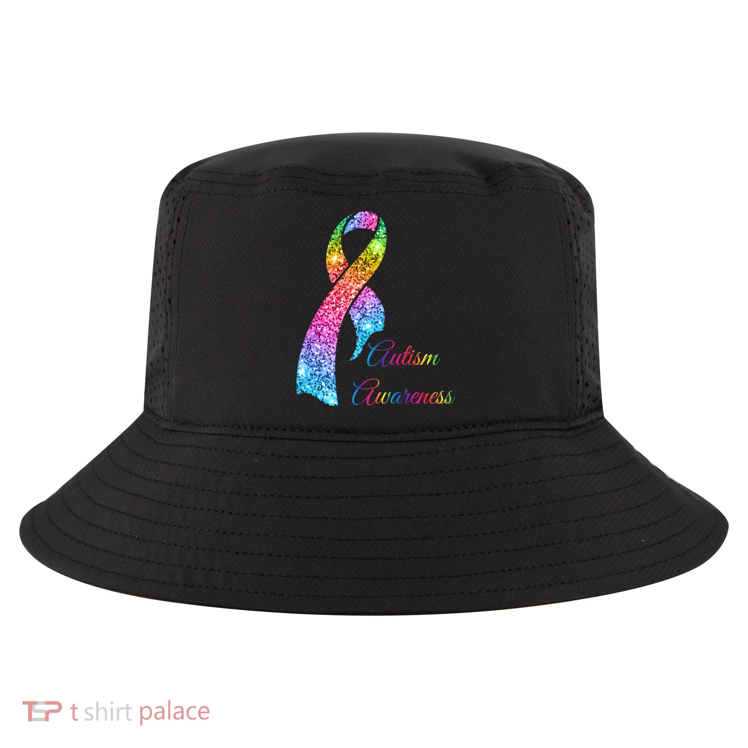 Autism Awareness Sparkle Glitter Ribbon Cool Comfort Performance Bucket Hat