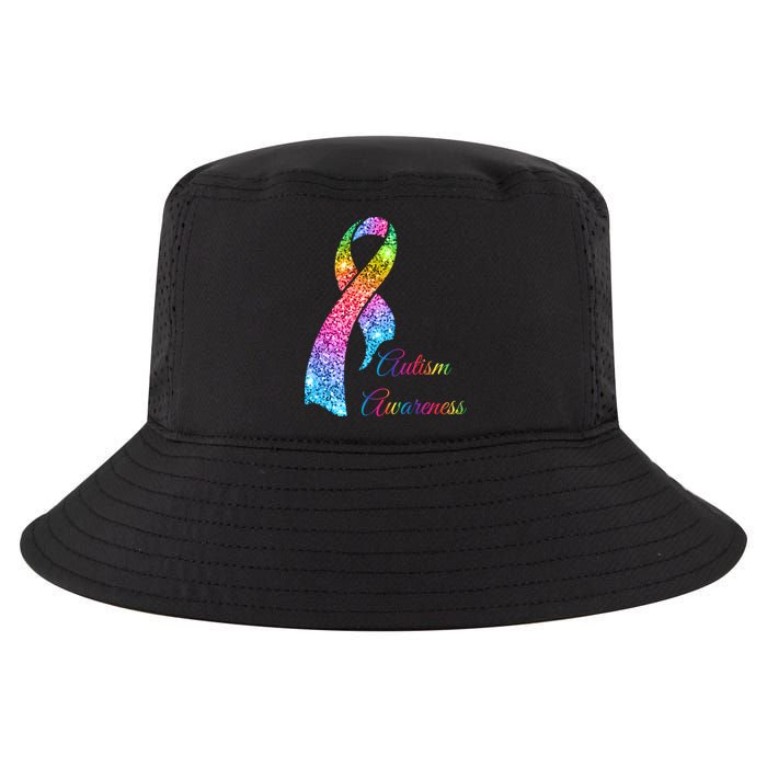 Autism Awareness Sparkle Glitter Ribbon Cool Comfort Performance Bucket Hat