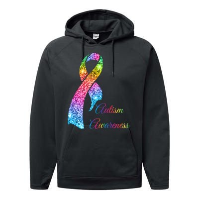 Autism Awareness Sparkle Glitter Ribbon Performance Fleece Hoodie