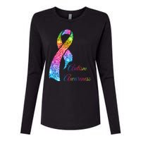 Autism Awareness Sparkle Glitter Ribbon Womens Cotton Relaxed Long Sleeve T-Shirt