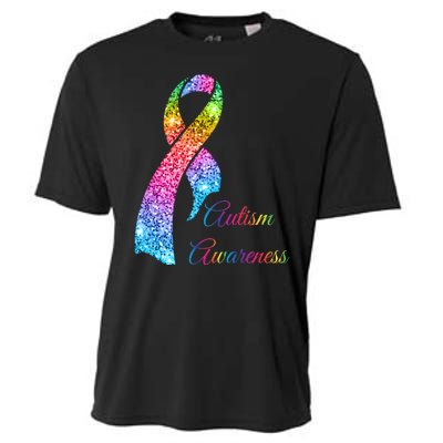 Autism Awareness Sparkle Glitter Ribbon Cooling Performance Crew T-Shirt