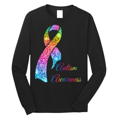 Autism Awareness Sparkle Glitter Ribbon Long Sleeve Shirt