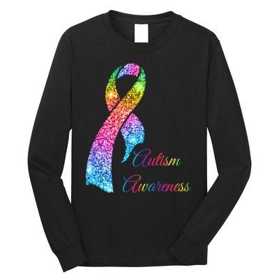 Autism Awareness Sparkle Glitter Ribbon Long Sleeve Shirt