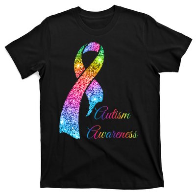 Autism Awareness Sparkle Glitter Ribbon T-Shirt