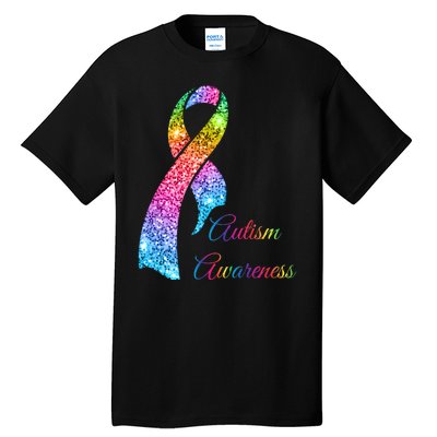 Autism Awareness Sparkle Glitter Ribbon Tall T-Shirt