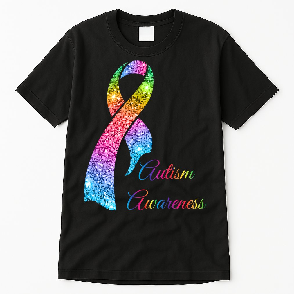 Autism Awareness Sparkle Glitter Ribbon Tall T-Shirt