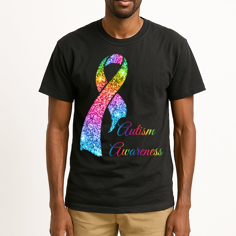 Autism Awareness Sparkle Glitter Ribbon Tall T-Shirt