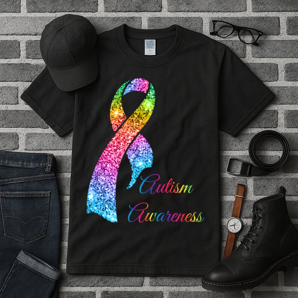 Autism Awareness Sparkle Glitter Ribbon Tall T-Shirt