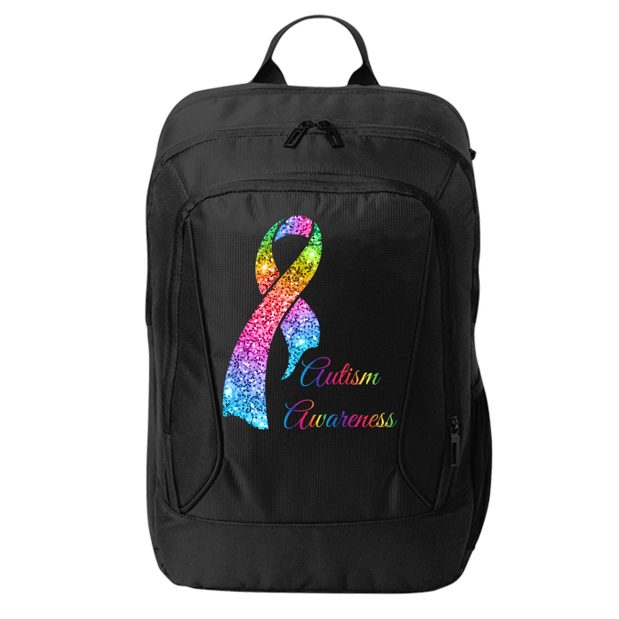 Autism Awareness Sparkle Glitter Ribbon City Backpack