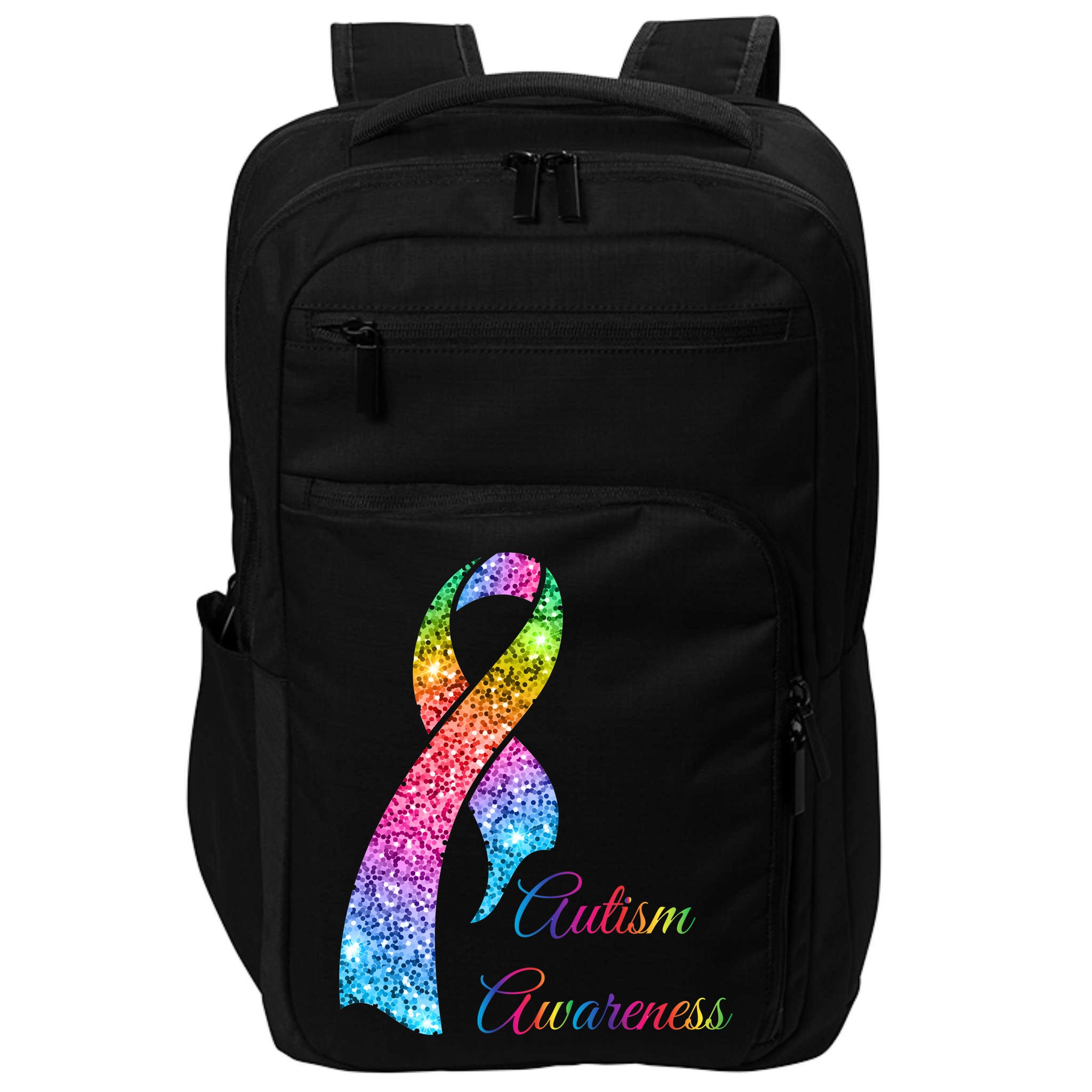 Autism Awareness Sparkle Glitter Ribbon Impact Tech Backpack