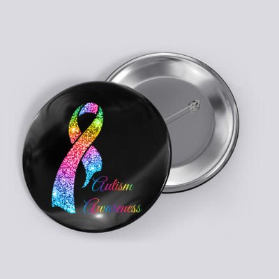 Autism Awareness Sparkle Glitter Ribbon Button