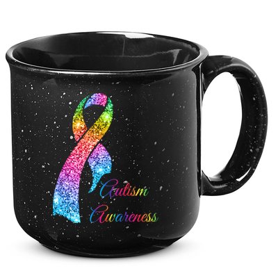 Autism Awareness Sparkle Glitter Ribbon 15oz Campfire Ceramic Mug