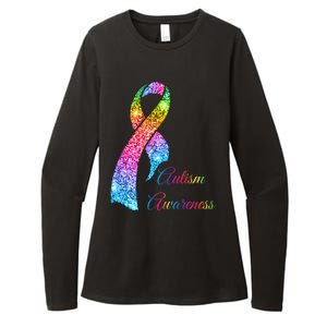 Autism Awareness Sparkle Glitter Ribbon Womens CVC Long Sleeve Shirt