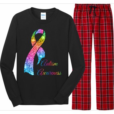 Autism Awareness Sparkle Glitter Ribbon Long Sleeve Pajama Set