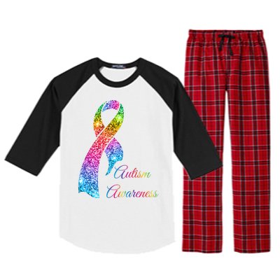 Autism Awareness Sparkle Glitter Ribbon Raglan Sleeve Pajama Set