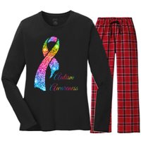 Autism Awareness Sparkle Glitter Ribbon Women's Long Sleeve Flannel Pajama Set 