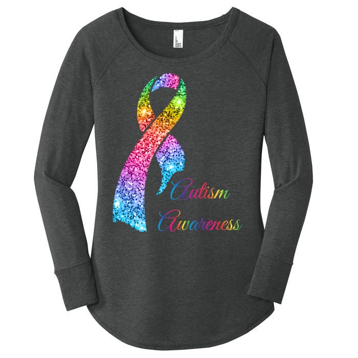 Autism Awareness Sparkle Glitter Ribbon Women's Perfect Tri Tunic Long Sleeve Shirt