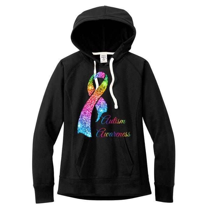 Autism Awareness Sparkle Glitter Ribbon Women's Fleece Hoodie