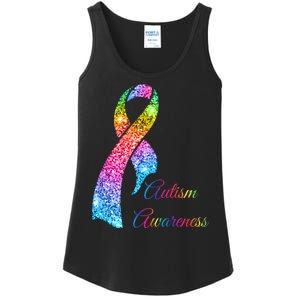 Autism Awareness Sparkle Glitter Ribbon Ladies Essential Tank