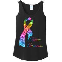 Autism Awareness Sparkle Glitter Ribbon Ladies Essential Tank