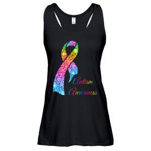 Autism Awareness Sparkle Glitter Ribbon Ladies Essential Flowy Tank