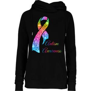 Autism Awareness Sparkle Glitter Ribbon Womens Funnel Neck Pullover Hood