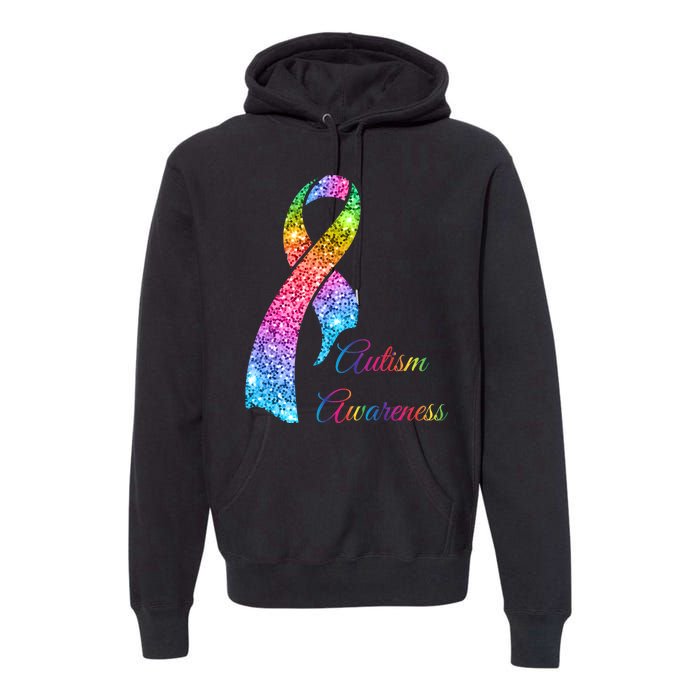 Autism Awareness Sparkle Glitter Ribbon Premium Hoodie