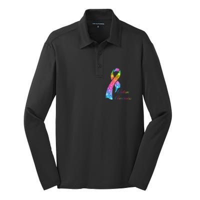 Autism Awareness Sparkle Glitter Ribbon Silk Touch Performance Long Sleeve Polo