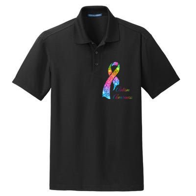 Autism Awareness Sparkle Glitter Ribbon Dry Zone Grid Polo