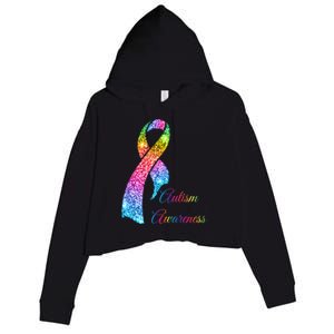 Autism Awareness Sparkle Glitter Ribbon Crop Fleece Hoodie