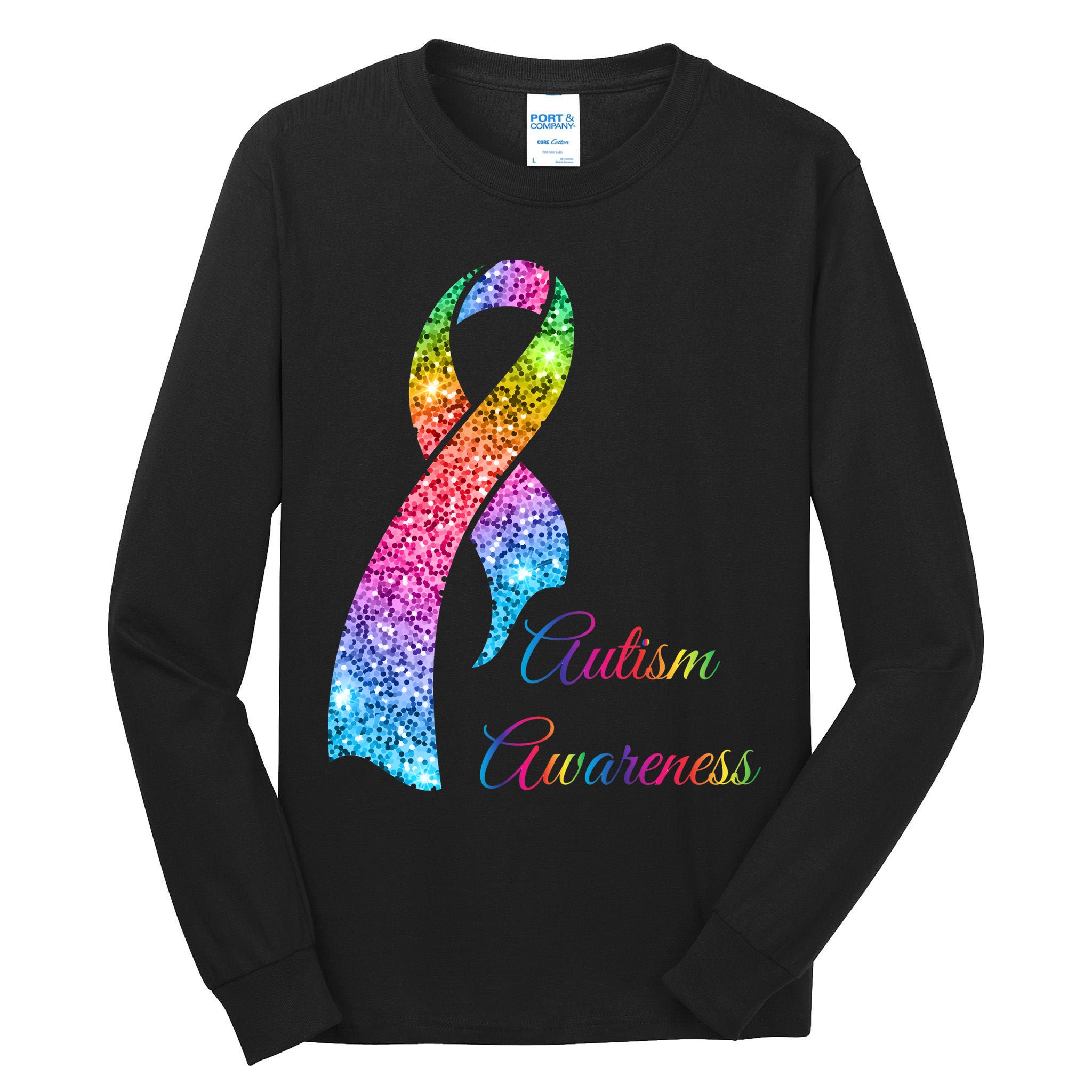 Autism Awareness Sparkle Glitter Ribbon Tall Long Sleeve T-Shirt