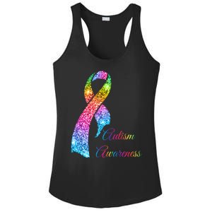 Autism Awareness Sparkle Glitter Ribbon Ladies PosiCharge Competitor Racerback Tank