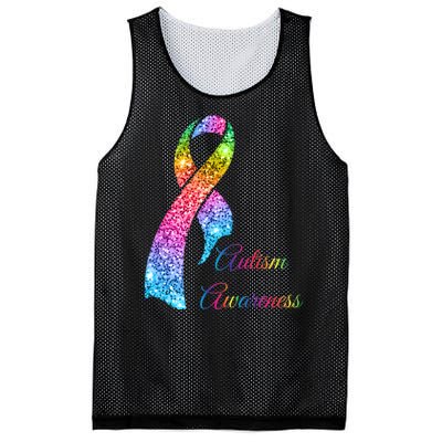 Autism Awareness Sparkle Glitter Ribbon Mesh Reversible Basketball Jersey Tank