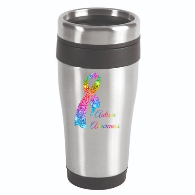 Autism Awareness Sparkle Glitter Ribbon 16oz Travel Tumbler