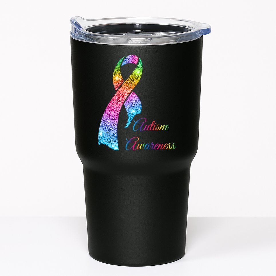 Autism Awareness Sparkle Glitter Ribbon Tumbler