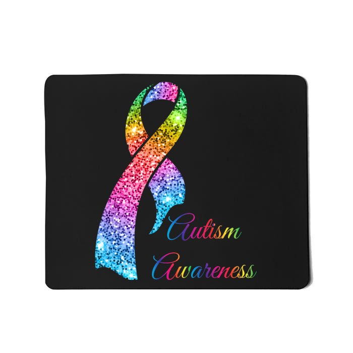 Autism Awareness Sparkle Glitter Ribbon Mousepad