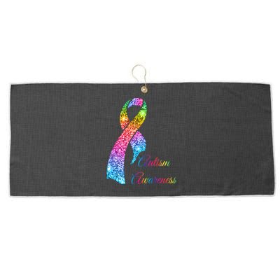 Autism Awareness Sparkle Glitter Ribbon Large Microfiber Waffle Golf Towel