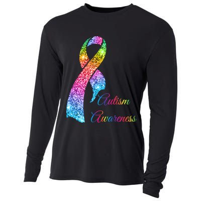 Autism Awareness Sparkle Glitter Ribbon Cooling Performance Long Sleeve Crew