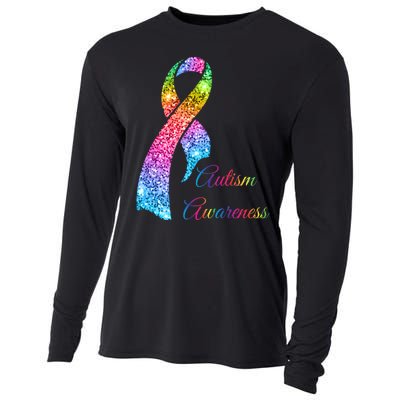 Autism Awareness Sparkle Glitter Ribbon Cooling Performance Long Sleeve Crew