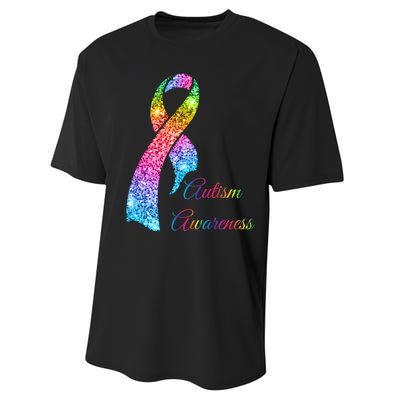 Autism Awareness Sparkle Glitter Ribbon Performance Sprint T-Shirt