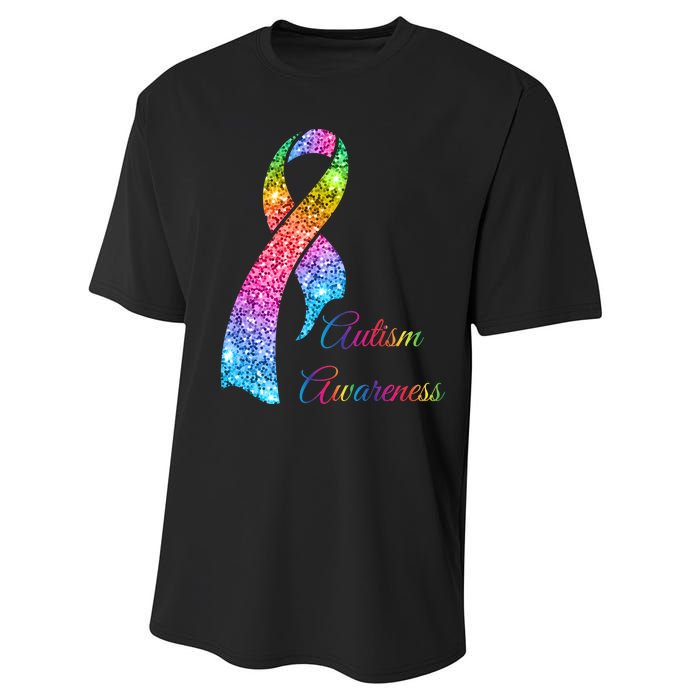 Autism Awareness Sparkle Glitter Ribbon Performance Sprint T-Shirt