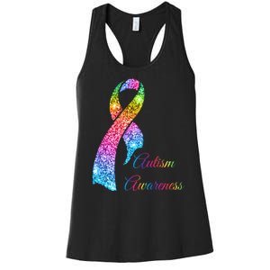 Autism Awareness Sparkle Glitter Ribbon Women's Racerback Tank