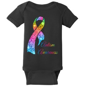 Autism Awareness Sparkle Glitter Ribbon Baby Bodysuit