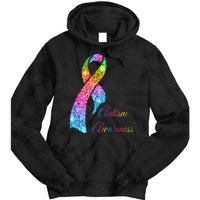 Autism Awareness Sparkle Glitter Ribbon Tie Dye Hoodie