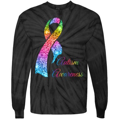 Autism Awareness Sparkle Glitter Ribbon Tie-Dye Long Sleeve Shirt