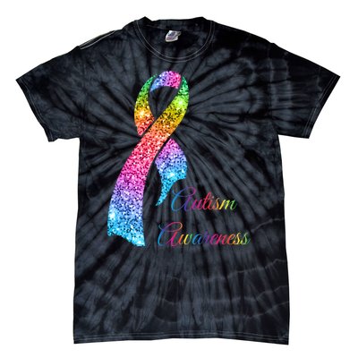 Autism Awareness Sparkle Glitter Ribbon Tie-Dye T-Shirt