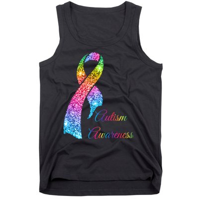 Autism Awareness Sparkle Glitter Ribbon Tank Top