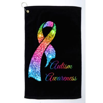 Autism Awareness Sparkle Glitter Ribbon Platinum Collection Golf Towel